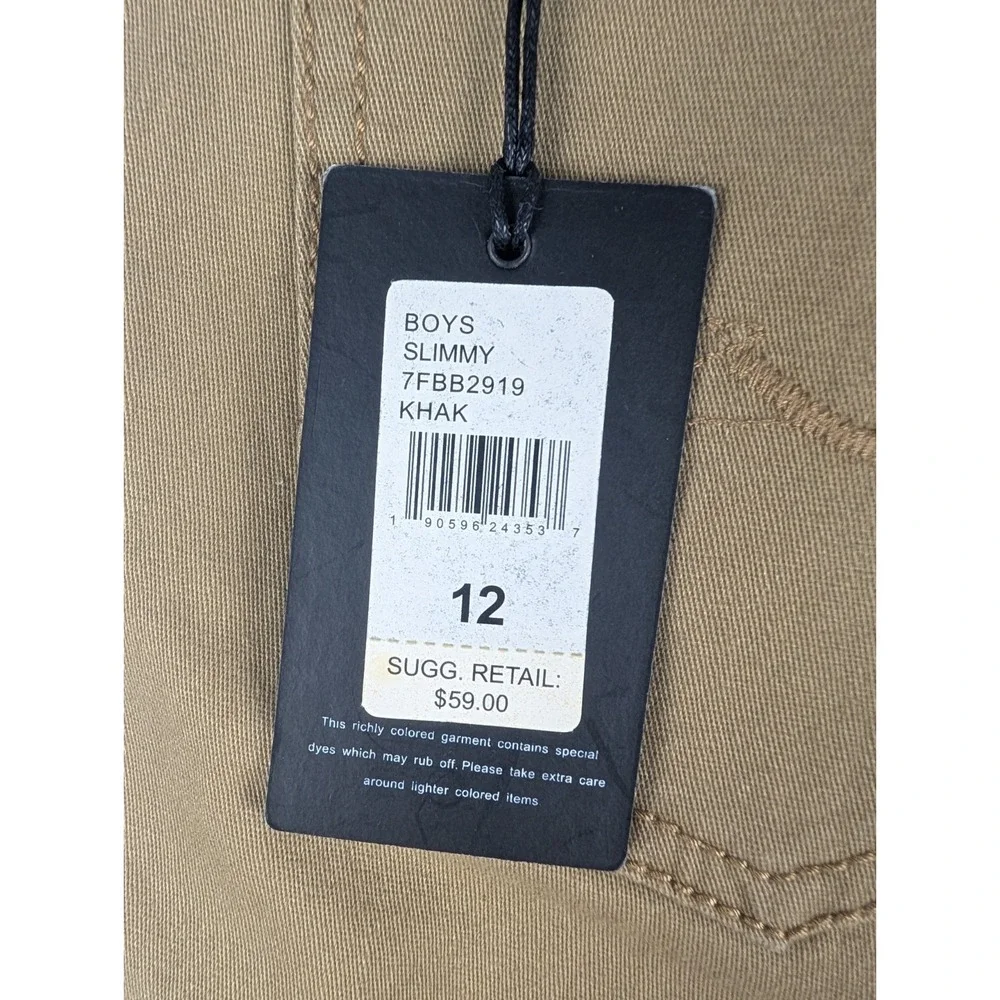 7 For All Mankind Slimmy Pants Boys 12 Khaki Slim Straight Leg 7FBB2919 NEW